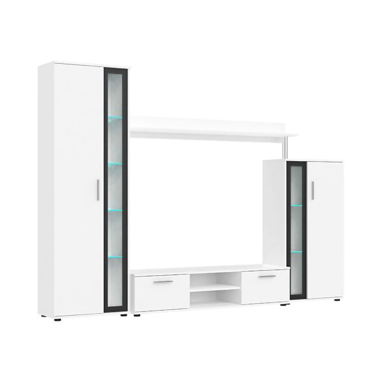 Parete Attrezzata Bianco Nero Modulabile 9 Ripiani, 2 Cassetti - Linahasi