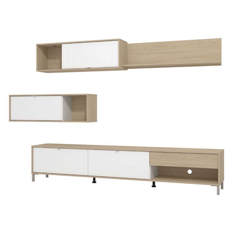Parete Attrezzata Bianco Opaco Marrone Rovere 7 Ripiani un Cassetto 234x40x176h cm, Modulabile - Elice