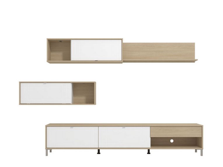 Parete Attrezzata Bianco Opaco Marrone Rovere 7 Ripiani un Cassetto 234x40x176h cm, Modulabile - Elice