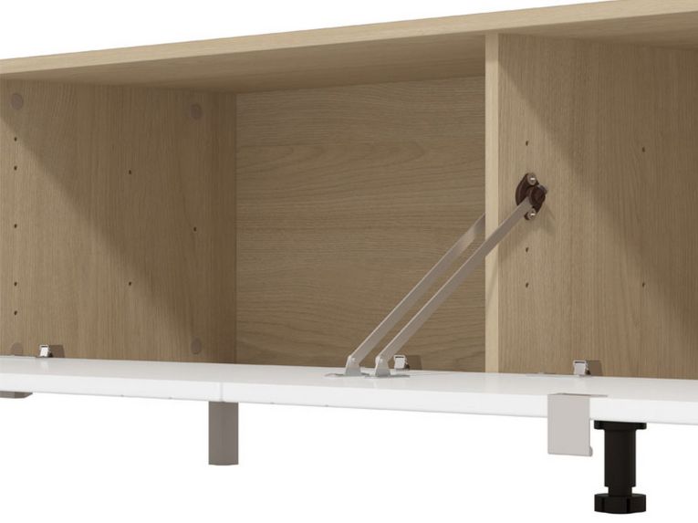Parete Attrezzata Bianco Opaco Marrone Rovere 7 Ripiani un Cassetto 234x40x176h cm, Modulabile - Elice