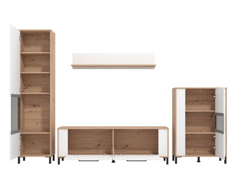 Parete Attrezzata Bianco Opaco Marrone Rovere Nodi Modulabile 8 Ripiani 299x40x192.5h cm, 10 Vani - Cimbergo