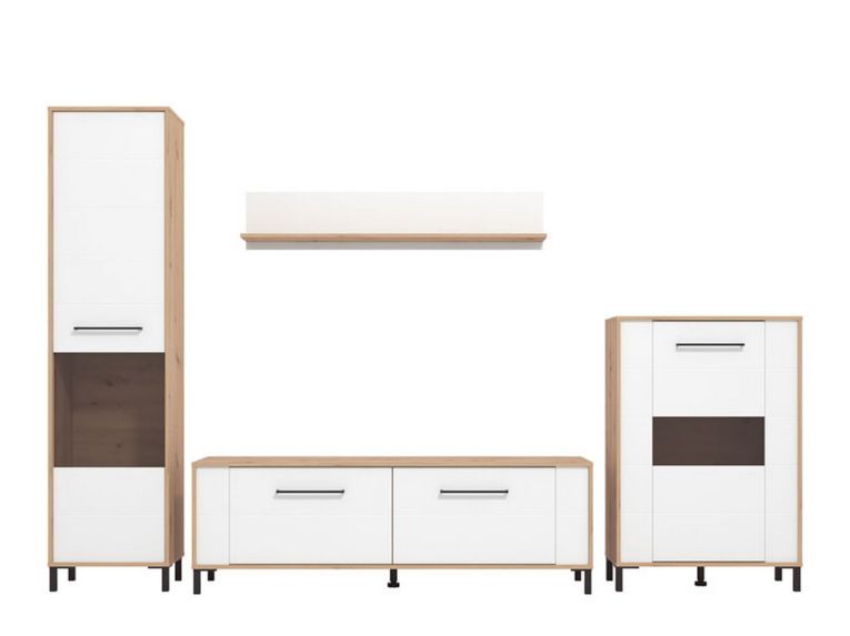 Parete Attrezzata Bianco Opaco Marrone Rovere Nodi Modulabile 8 Ripiani 299x40x192.5h cm, 10 Vani - Cimbergo