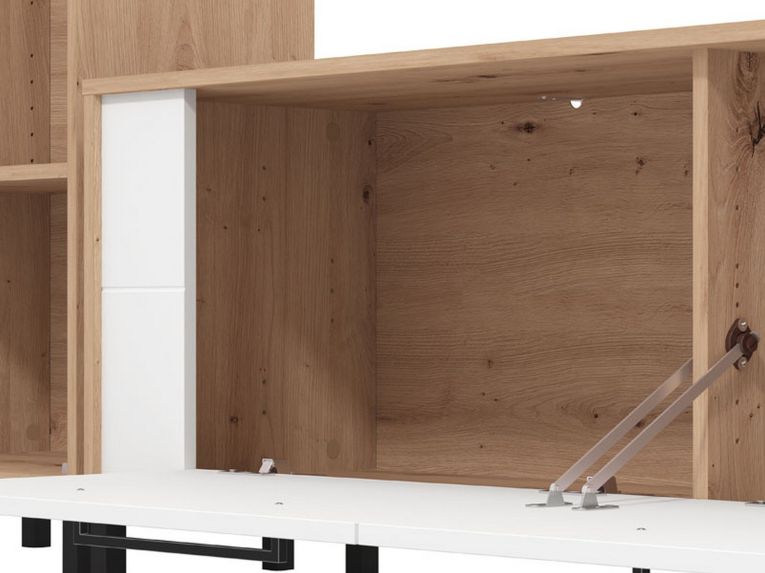 Parete Attrezzata Bianco Opaco Marrone Rovere Nodi Modulabile 8 Ripiani 299x40x192.5h cm, 10 Vani - Cimbergo
