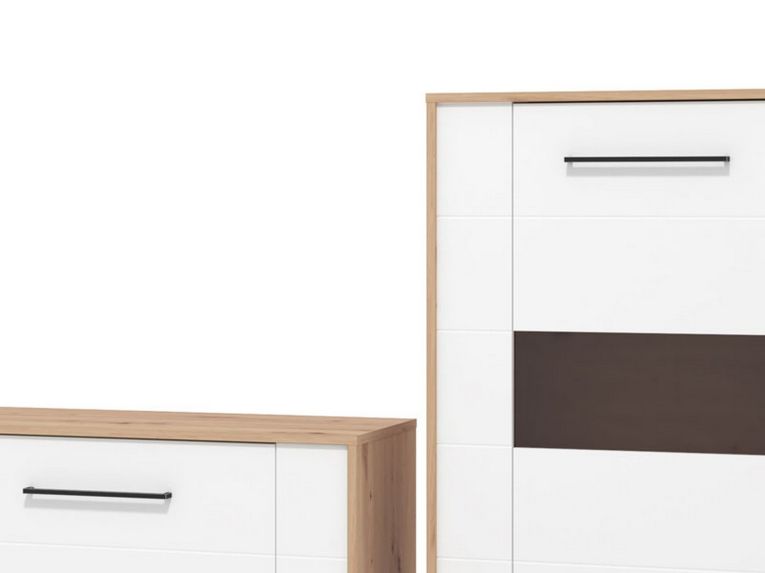 Parete Attrezzata Bianco Opaco Marrone Rovere Nodi Modulabile 8 Ripiani 299x40x192.5h cm, 10 Vani - Cimbergo