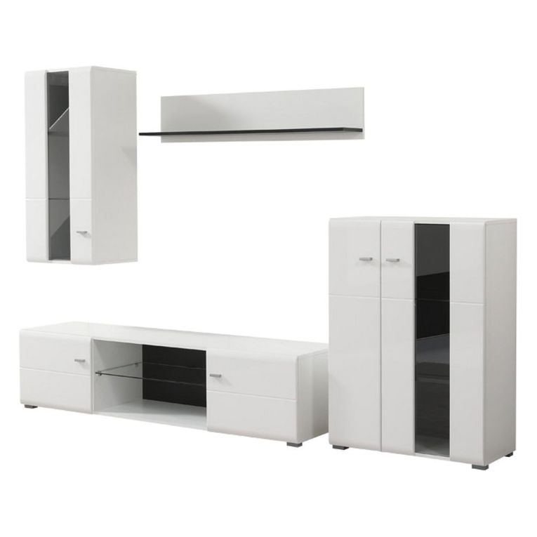 Parete Attrezzata Bianco Opaco Nero Modulabile 7 Ripiani 264x41.5x182h cm, 4 Ante - Ozzero