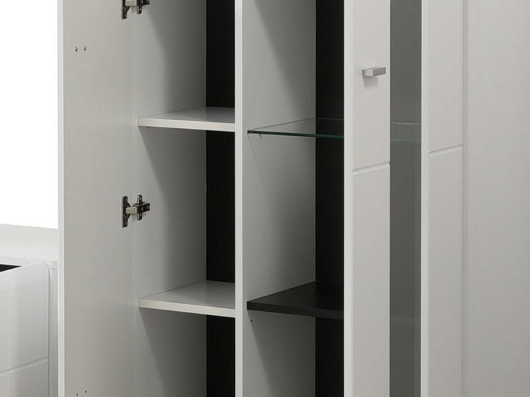 Parete Attrezzata Bianco Opaco Nero Modulabile 7 Ripiani 264x41.5x182h cm, 4 Ante - Ozzero