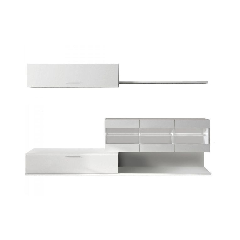 Parete attrezzata Chionodoxa, 260x41h84 cm, Bianco lucido