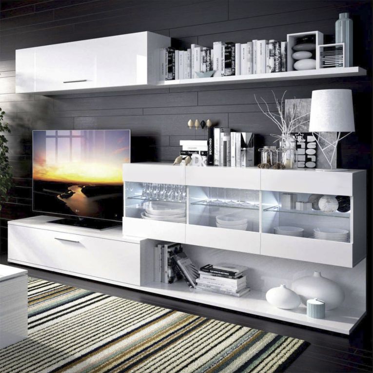 Parete attrezzata Chionodoxa, 260x41h84 cm, Bianco lucido