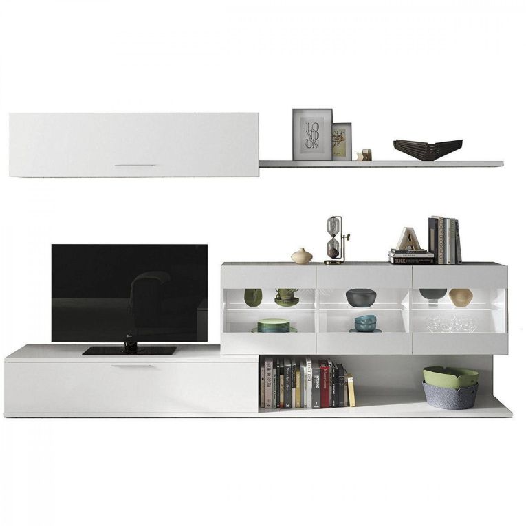 Parete attrezzata Chionodoxa, 260x41h84 cm, Bianco lucido