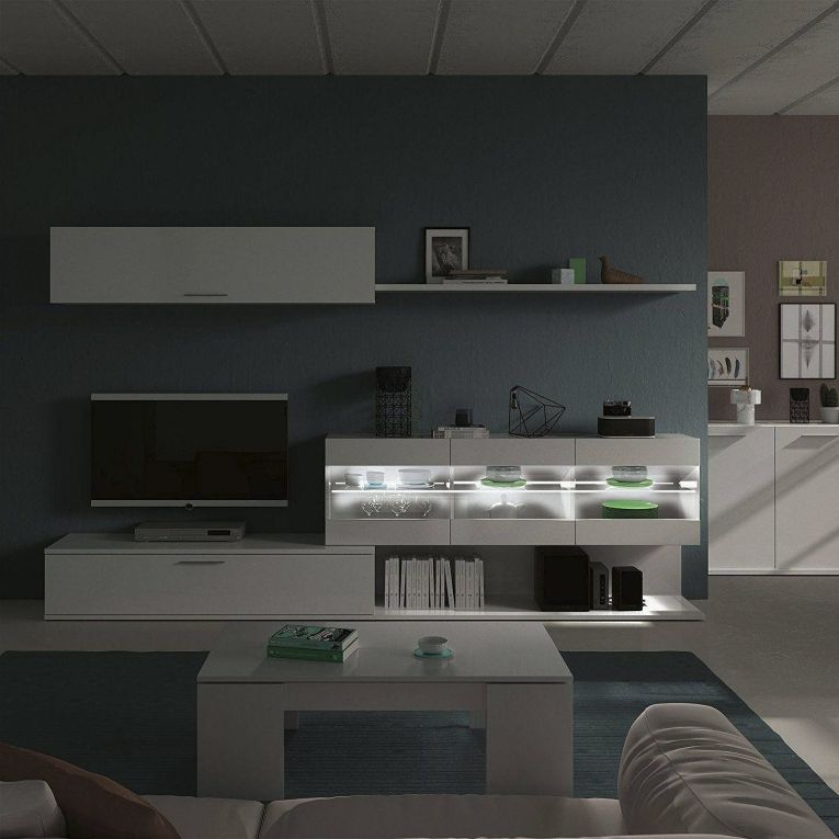 Parete attrezzata Chionodoxa, 260x41h84 cm, Bianco lucido
