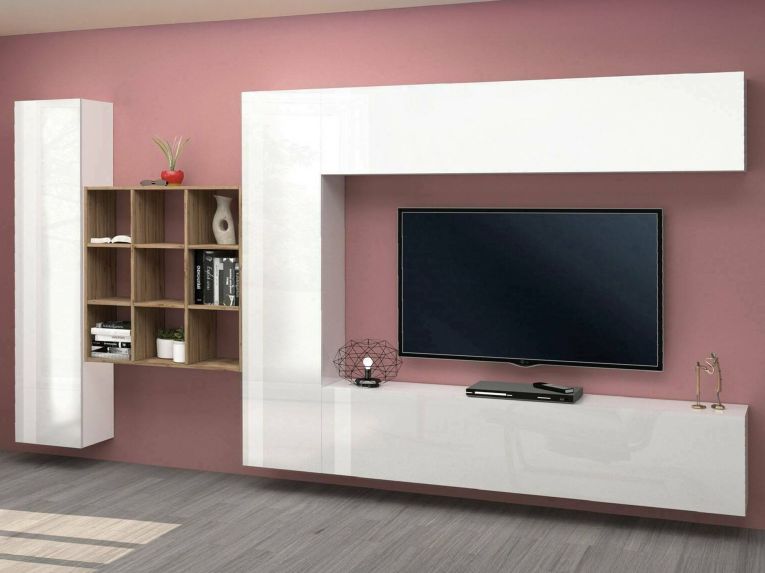 Parete attrezzata classica 350cm bianca lucida - Agira