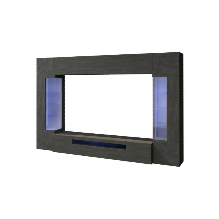 Parete attrezzata Clementino, Set salotto porta TV a 6 ante, Mobile soggiorno multiuso con luce LED, 100% Made in Italy, cm 290x40h191, Antracite