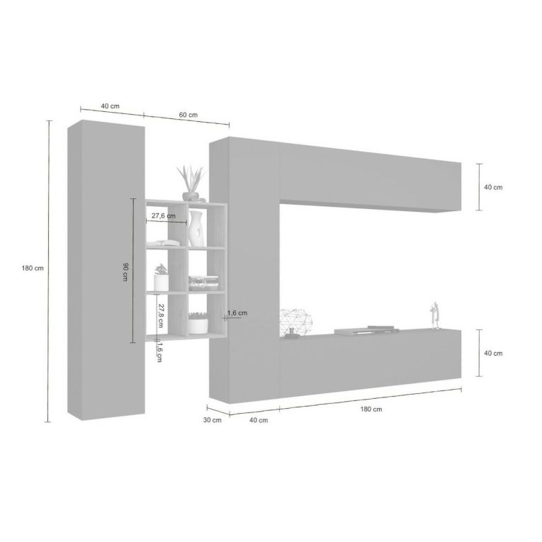 Parete attrezzata Danilo, Set salotto porta TV a 4 ante, Mobile soggiorno multiuso, 100% Made in Italy, cm 280x30h180, Antracite e Acero