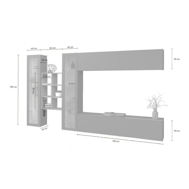 Parete attrezzata Demetrio, Set salotto porta TV a 4 ante, Mobile soggiorno multiuso, 100% Made in Italy, cm 280x30h180, Antracite e Acero