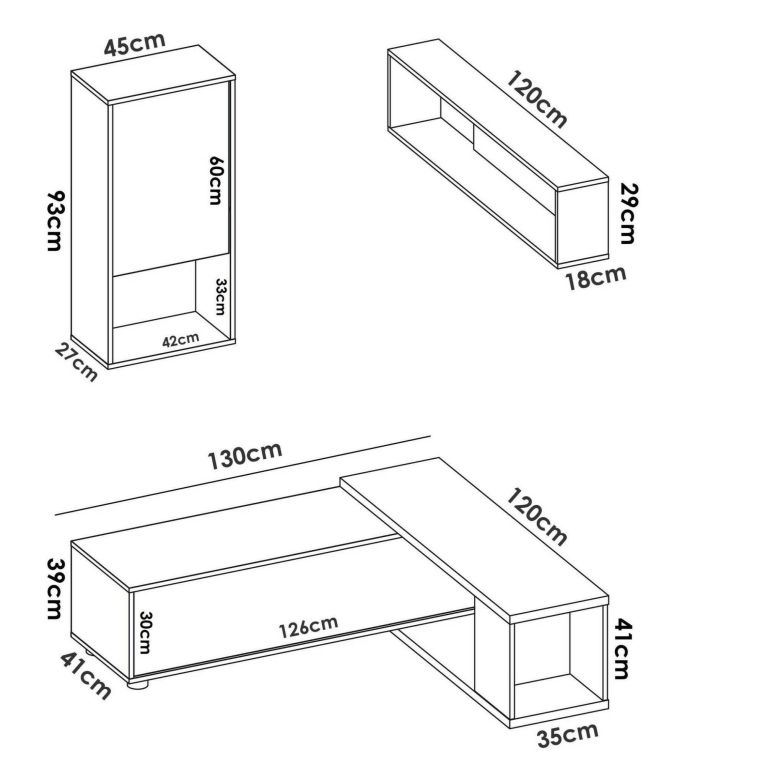 Parete attrezzata Denali, Set da soggiorno modulare ad angolo, Mobile salotto multiposizione, 230x41h180 cm, Bianco lucido e Rovere