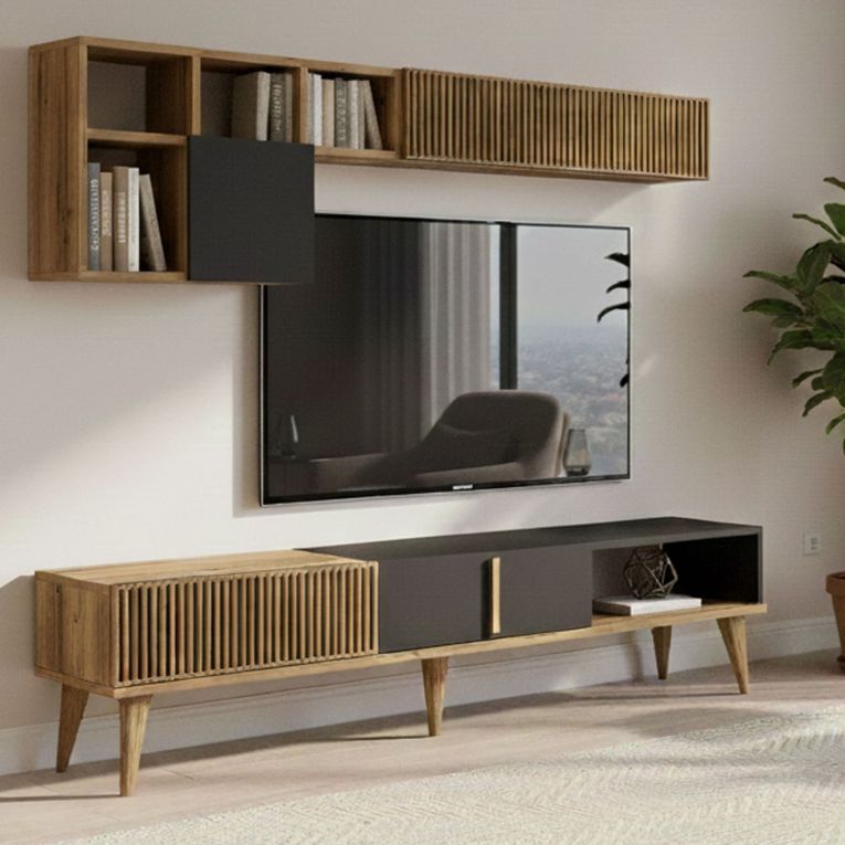 Parete attrezzata design 180cm noce e antracite - Ostro
