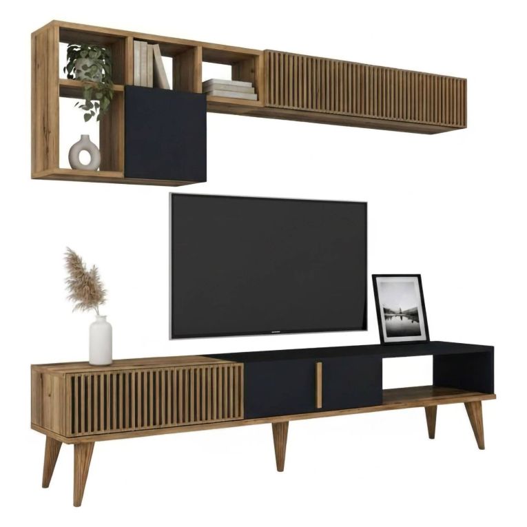 Parete attrezzata design 180cm noce e antracite - Ostro