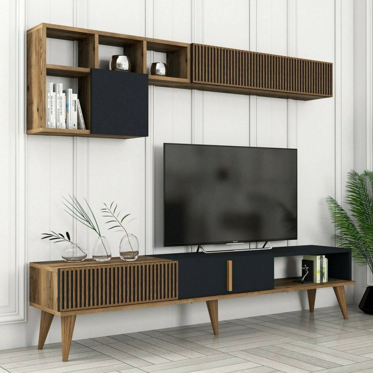 Parete attrezzata design 180cm noce e antracite - Ostro
