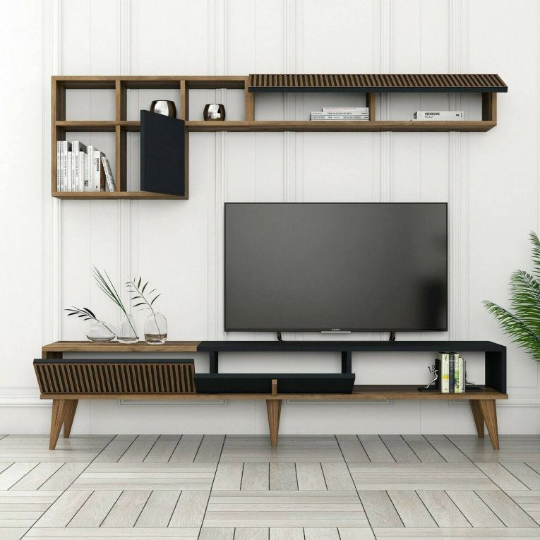 Parete attrezzata design 180cm noce e antracite - Ostro