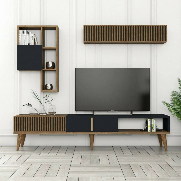 Parete attrezzata design 180cm noce e antracite - Ostro