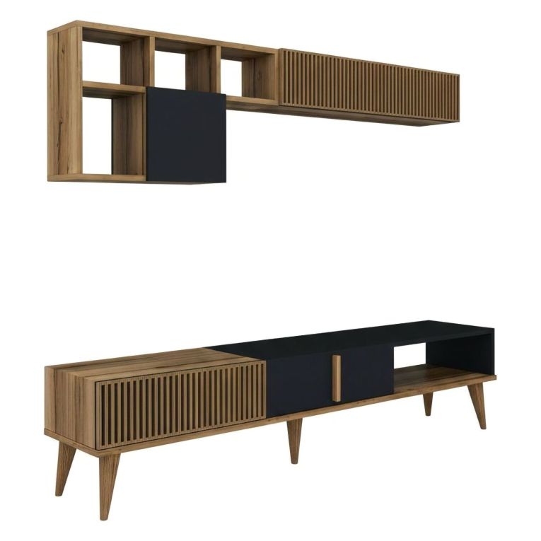 Parete attrezzata design 180cm noce e antracite - Ostro