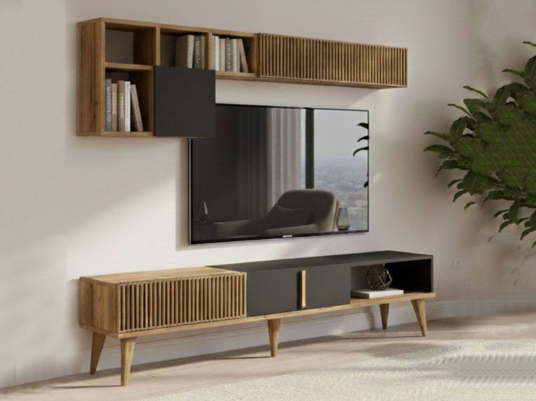 Parete attrezzata design 180cm noce e antracite - Ostro