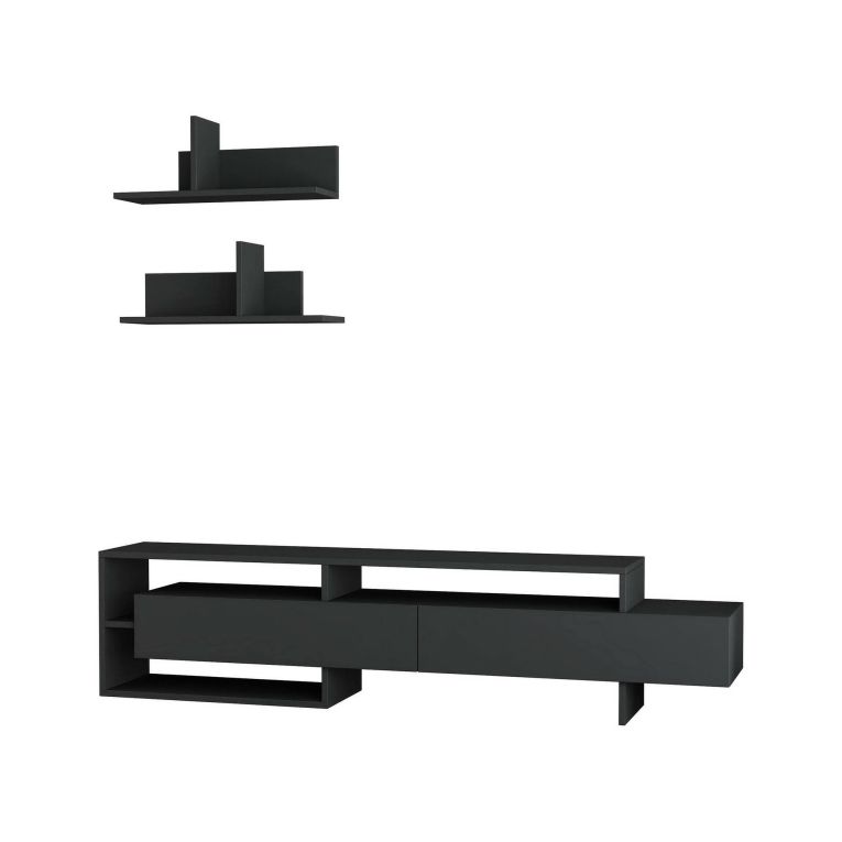 Parete attrezzata Eudora, Composizione soggiorno, Mobile salotto multiuso, Armadio porta TV, 180x32 h42 cm, Antracite