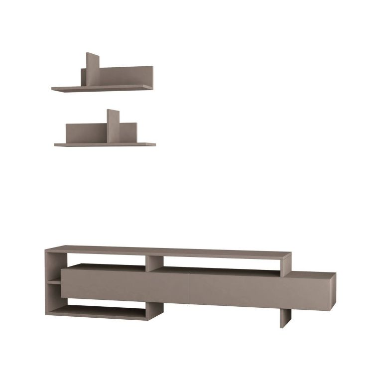 Parete attrezzata Eudora, Composizione soggiorno, Mobile salotto multiuso, Armadio porta TV, 180x32 h42 cm, Beige