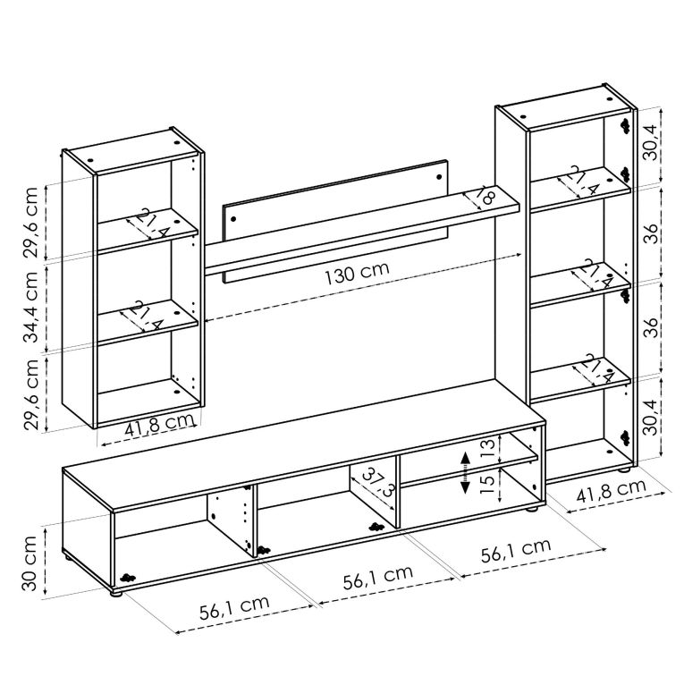 Parete attrezzata Foraker, Set da soggiorno porta TV, Mobile salotto multiuso, 220x41h180 cm, Rovere Nodi e Bianco