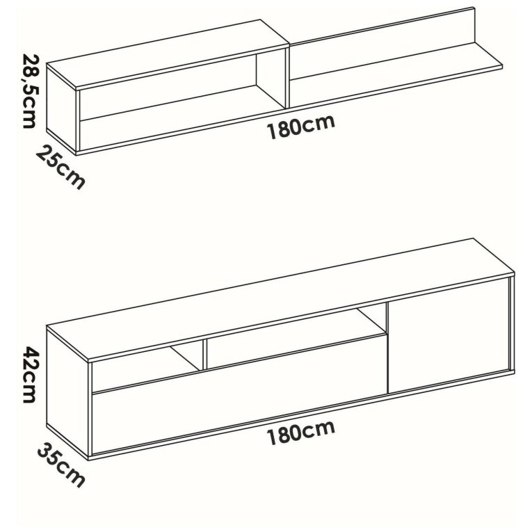 Parete attrezzata Gabberi, Composizione soggiorno, Mobile salotto multiuso, Armadio porta TV, 180x35 h44 cm, Bianco e Rovere