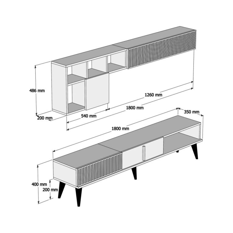 Parete attrezzata Gemini, Set da soggiorno modulabile, Mobile salotto multiuso, Armadio porta TV moderno, 180x35h40 cm, Noce e Bianco Marmo