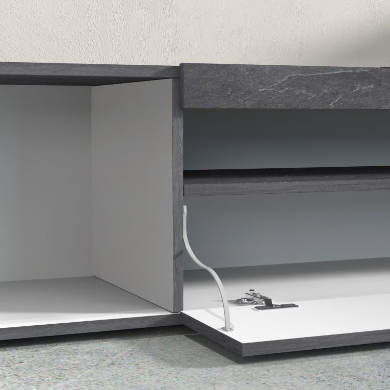 Parete Attrezzata Grigio Ardesia Bianco Lucido 8 Ripiani 5 Ante 245x40x191.2h cm, Apertura Battente - Galatina