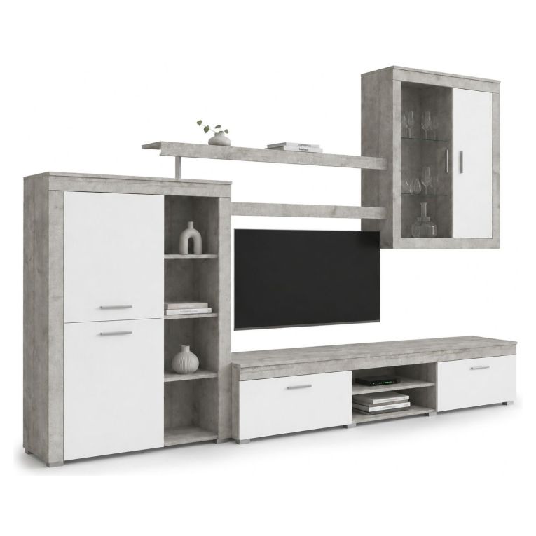 Parete Attrezzata Grigio Cemento Bianco 11 Ripiani Modulabile, 18 Vani - Casies