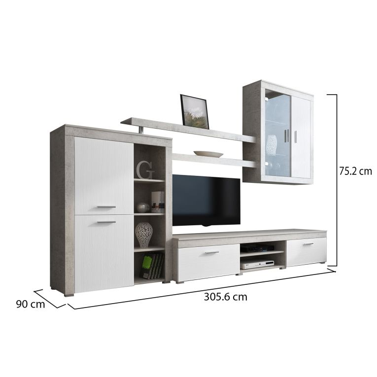 Parete Attrezzata Grigio Cemento Bianco 11 Ripiani Modulabile, 18 Vani - Casies