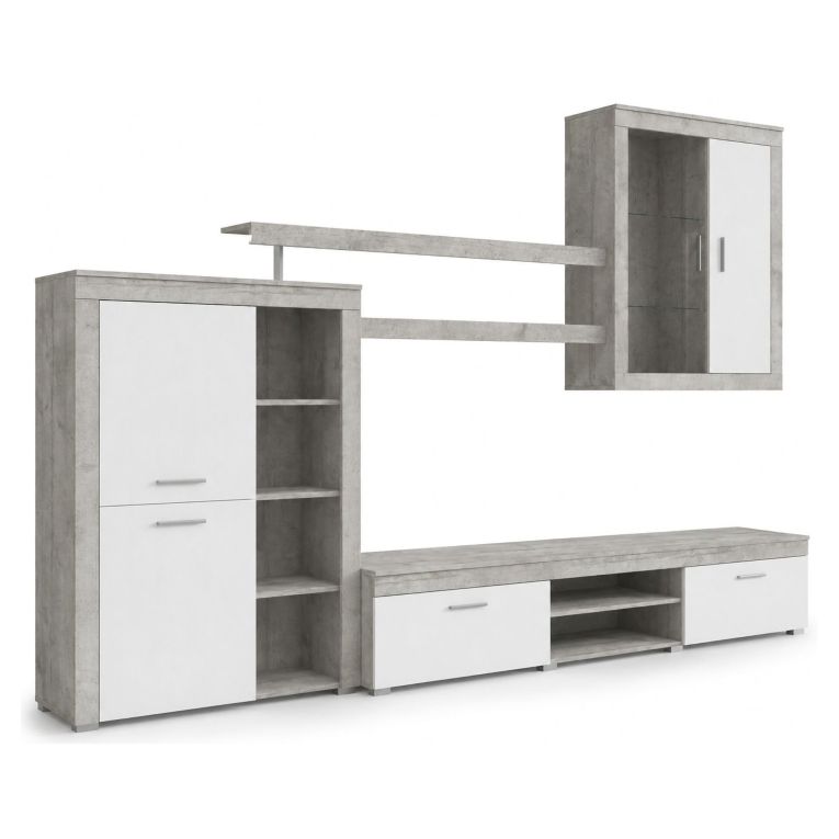Parete Attrezzata Grigio Cemento Bianco 11 Ripiani Modulabile, 18 Vani - Casies