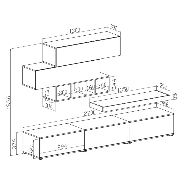 Parete Attrezzata Grigio Marrone Rovere Modulabile Apertura Battente, a Ribalta, 5 Ante - Mammola
