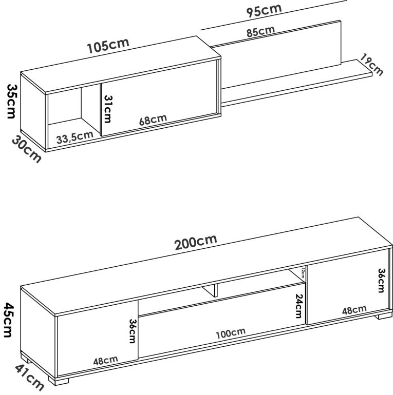 Parete attrezzata Gruf, Set da soggiorno porta TV, Mobile salotto multiuso, 200x41h180 cm, Rovere e Bianco lucido
