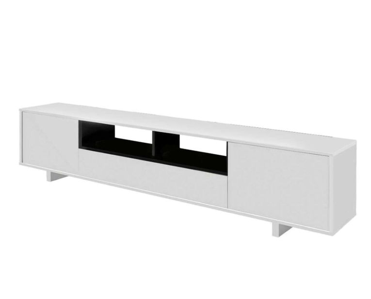 Parete attrezzata Hartford, Mobile da soggiorno porta TV, Composizione set salotto, Set salotto con pensile, 200x41h46 cm, Bianco lucido