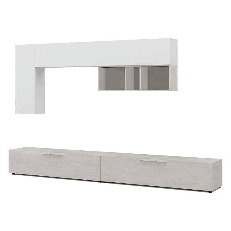 Parete attrezzata in legno 130cm cemento e bianca - Adelfa