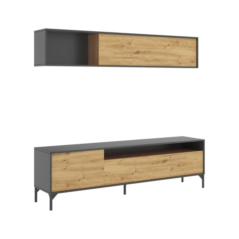 Parete attrezzata in legno 180cm legno e antracite - Arusha