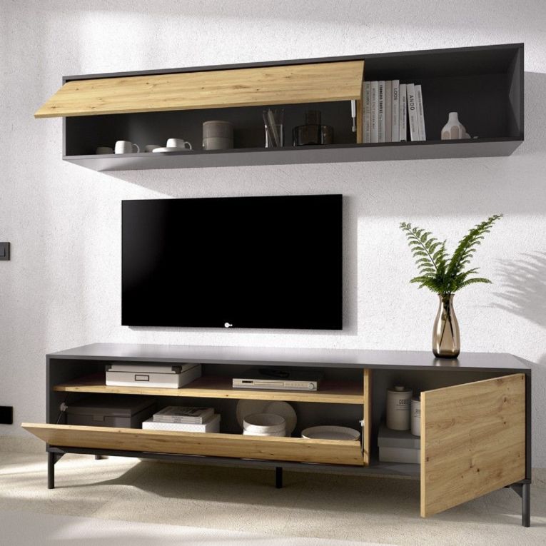 Parete attrezzata in legno 180cm legno e antracite - Arusha