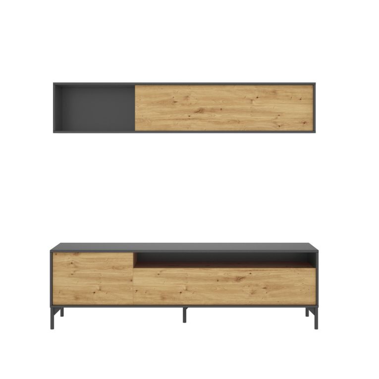 Parete attrezzata in legno 180cm legno e antracite - Arusha