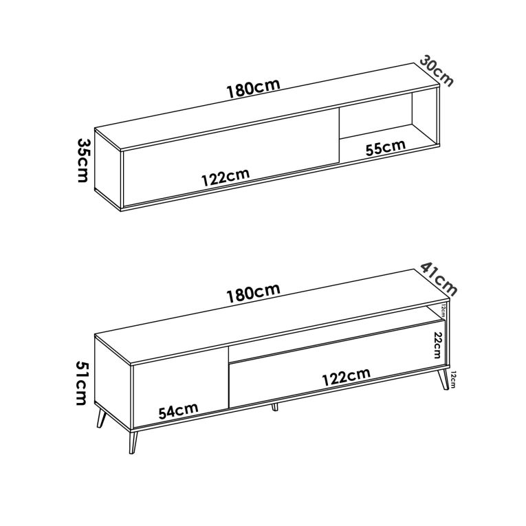 Parete attrezzata in legno 180cm legno e antracite - Arusha