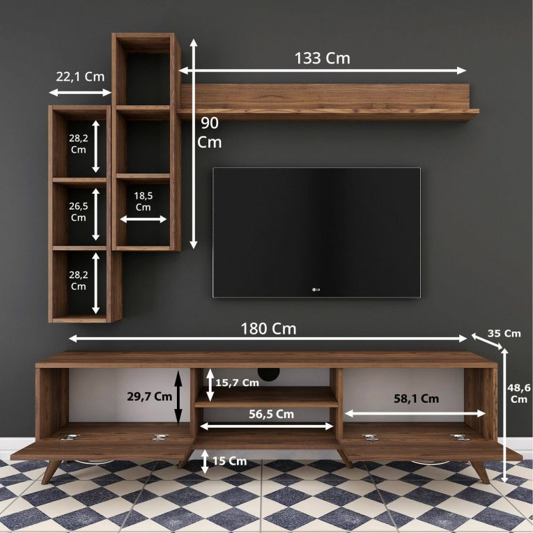 Parete attrezzata in legno 180cm noce - Gunding