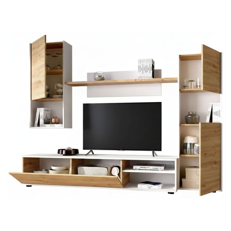 Parete attrezzata in legno 220cm rovere e bianca - Artex
