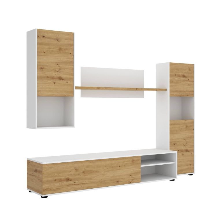 Parete attrezzata in legno 220cm rovere e bianca - Artex