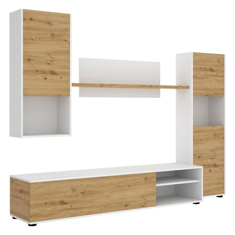 Parete attrezzata in legno 220cm rovere e bianca - Artex