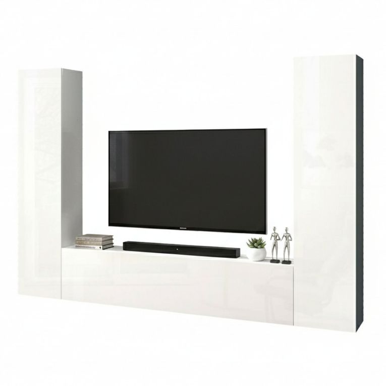 Parete attrezzata in legno 260cm bianca lucida - Natasha