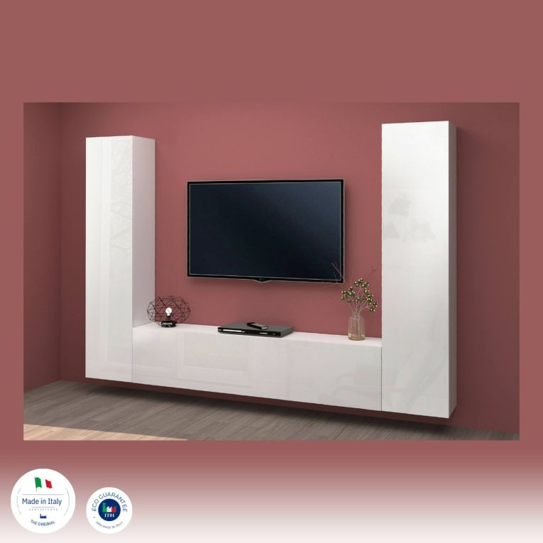 Parete attrezzata in legno 260cm bianca lucida - Natasha
