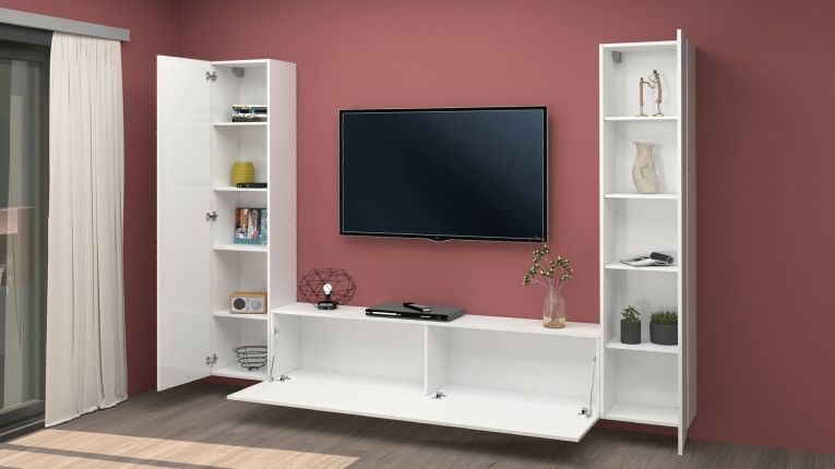 Parete attrezzata in legno 260cm bianca lucida - Natasha